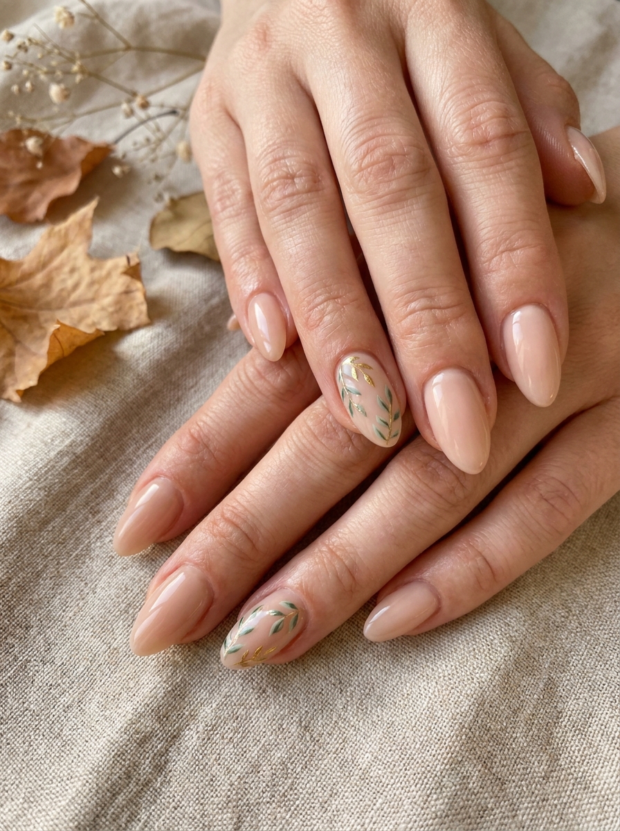 Nude Nails with Tiny Leaf Accent – gepflegte Nagelidee 2026